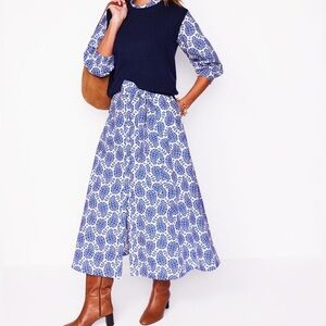 Boden Clara Cotton Shirt Dress Bright Blue Paisley Heart